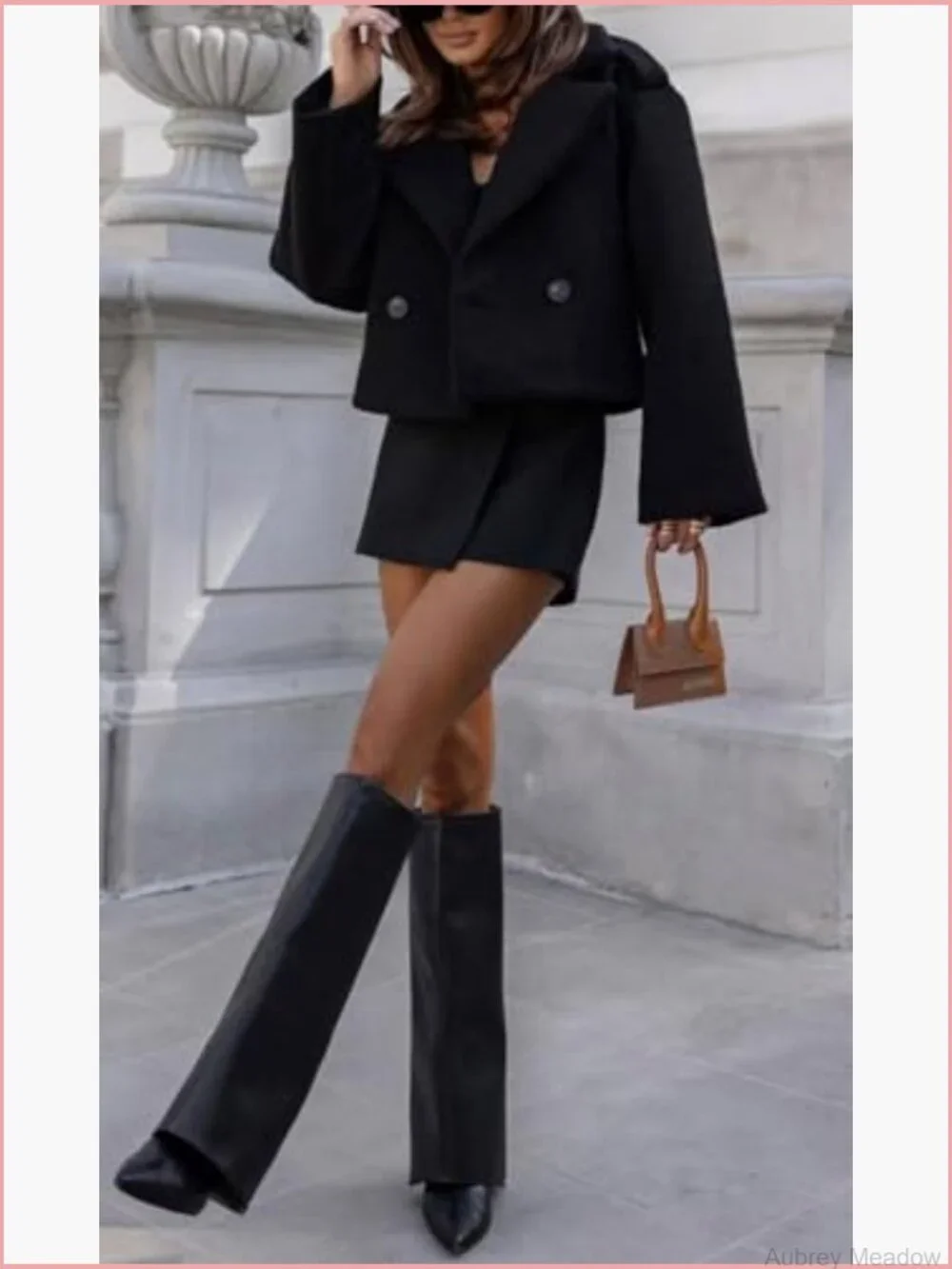 Crop Wool Blend Pea Coat Double Breasted Blazer Jacket